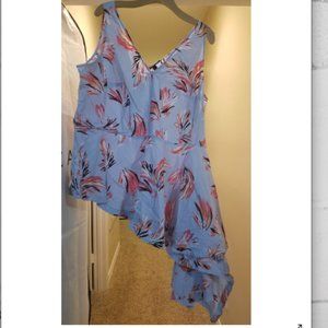 Blue & Pink Floral Asymmetrical Top